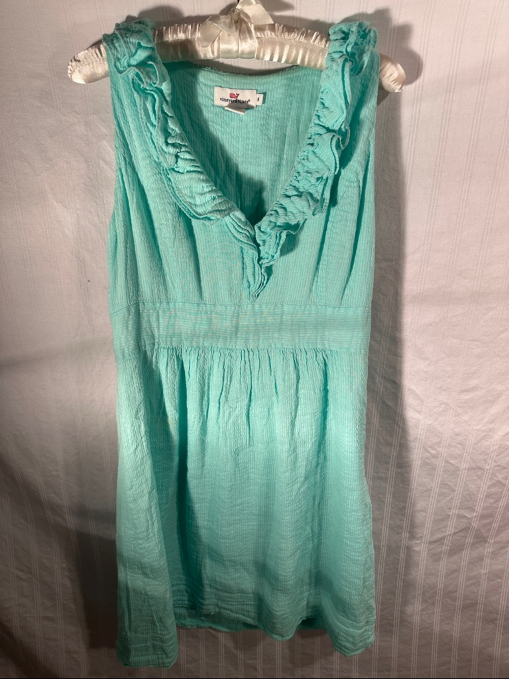 Vineyard Vines Aqua Linen-Rayon Top with Whale Logo